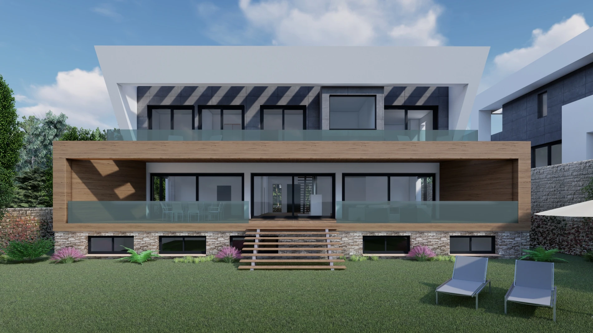 Villas Hacienda Paredes Málaga — night render, facade with indirect lighting