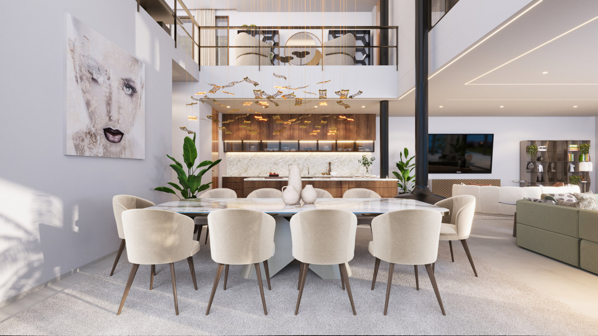 Villas Madronal Benahavis Render Comedor Cocina