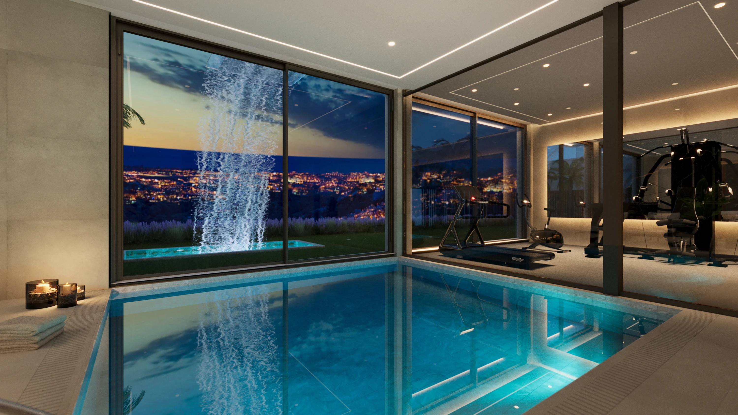 Villas Madronal Benahavis Render Piscina Gimnasio Noche
