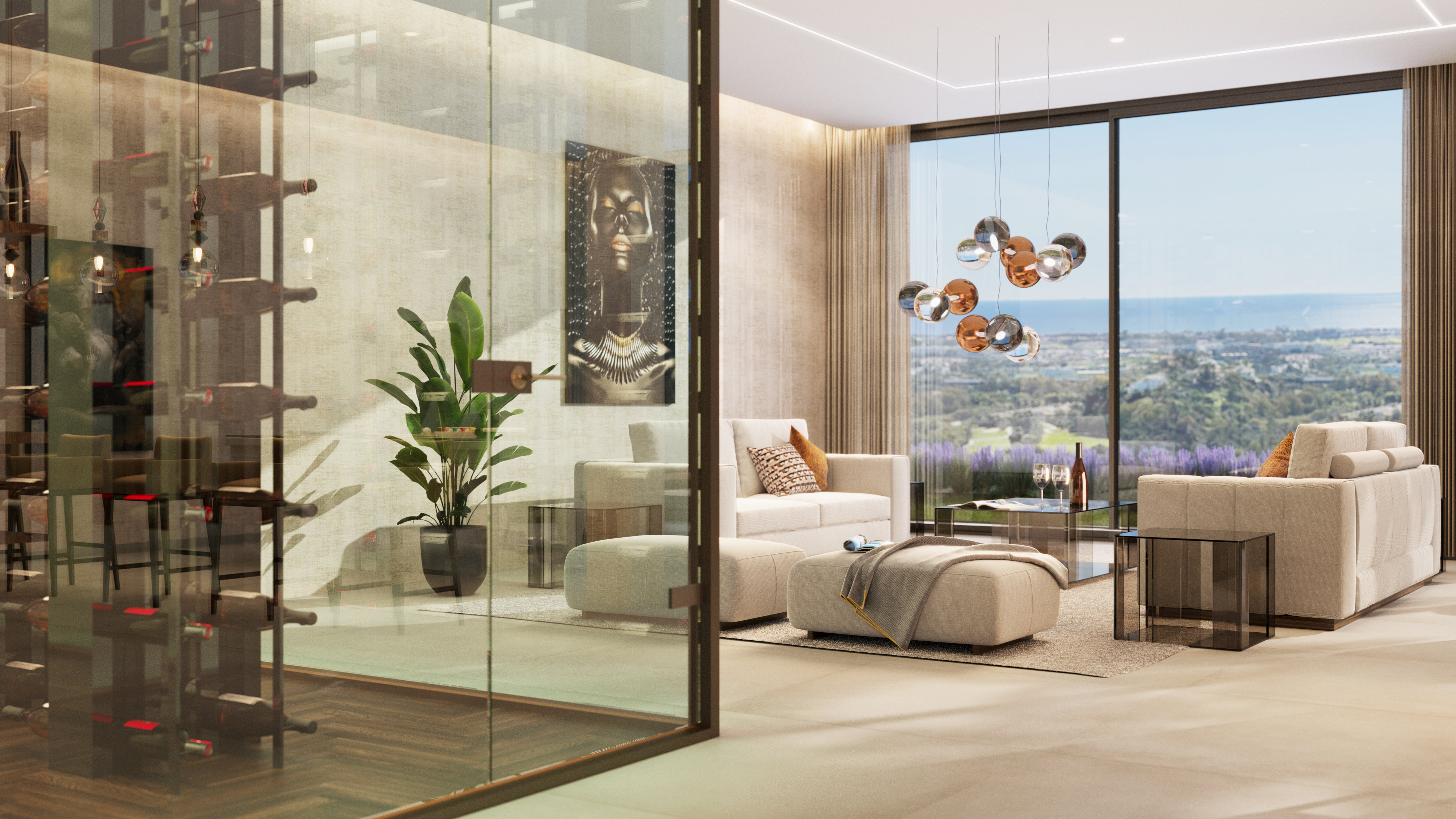 Villas Madronal Benahavis Render Salon Bodega Cristal