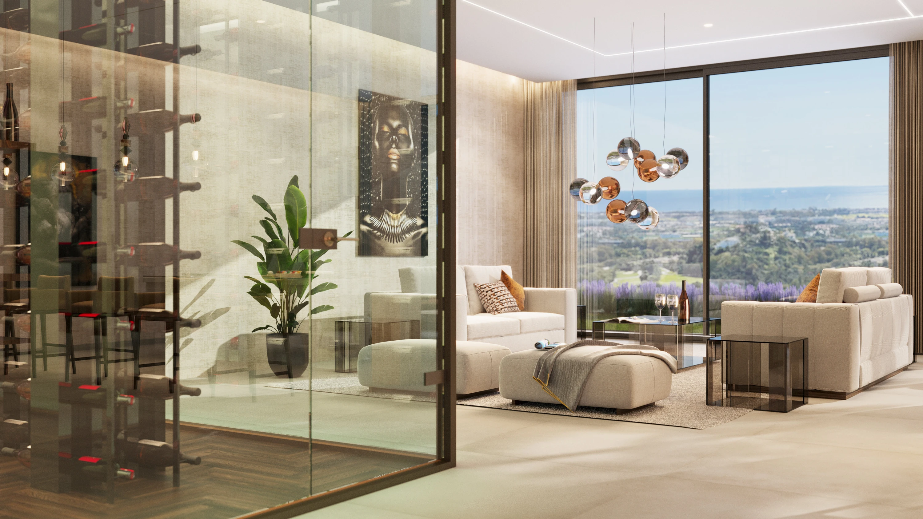 Villas Madronal Benahavis Render Salon Bodega Cristal