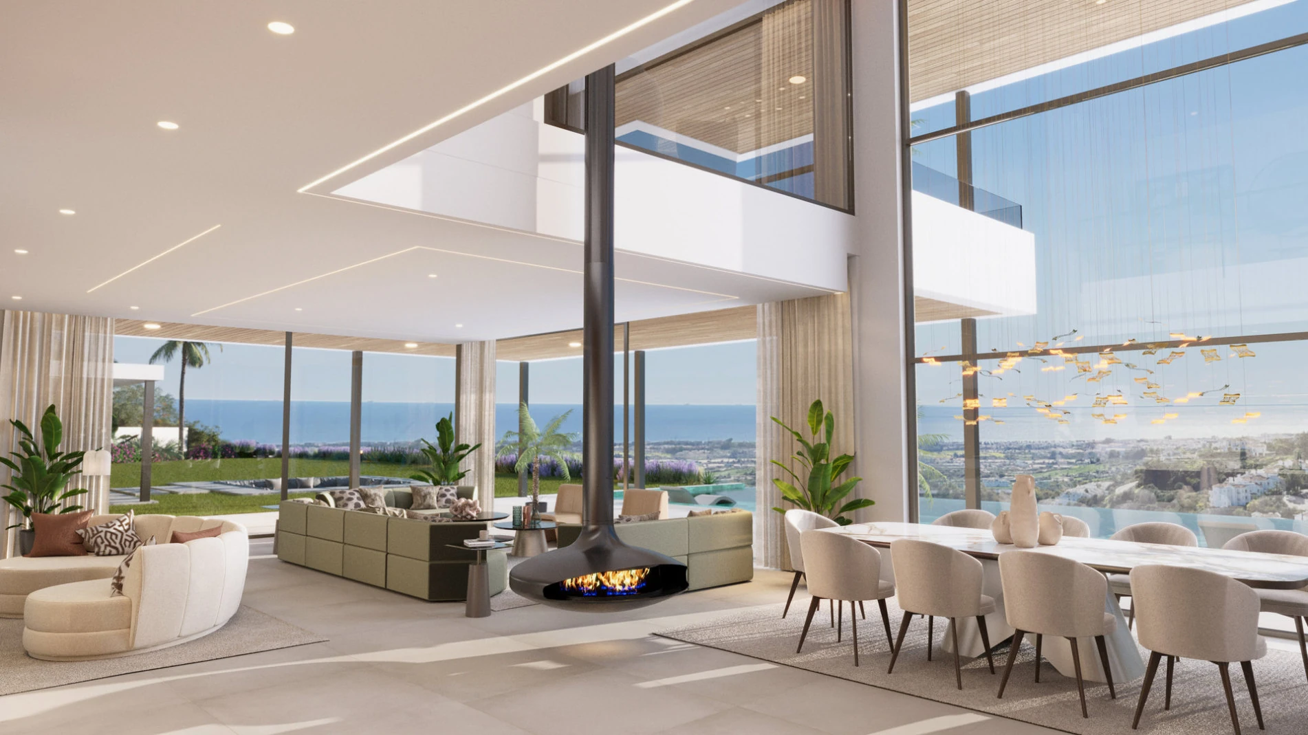 Villas Madronal Benahavis Render Salon Chimenea Vistas