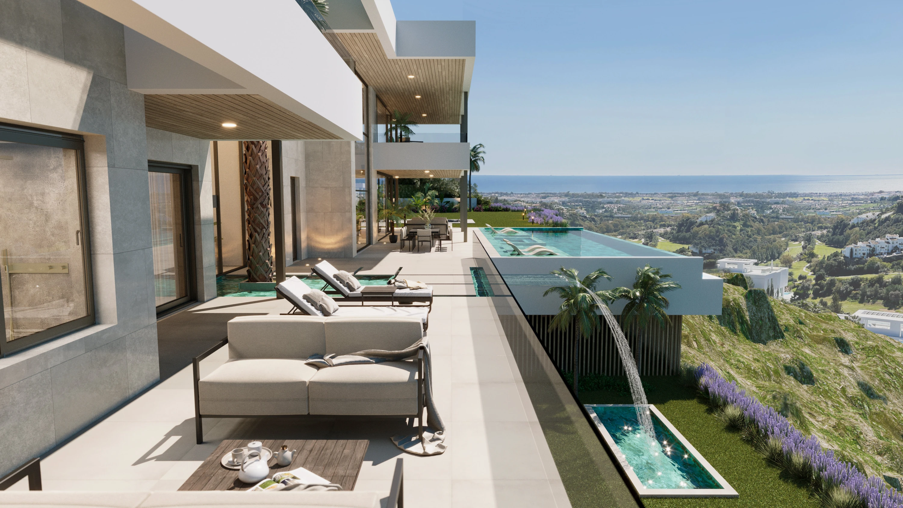 Villas Madronal Benahavis Render Terraza Hamacas Piscina