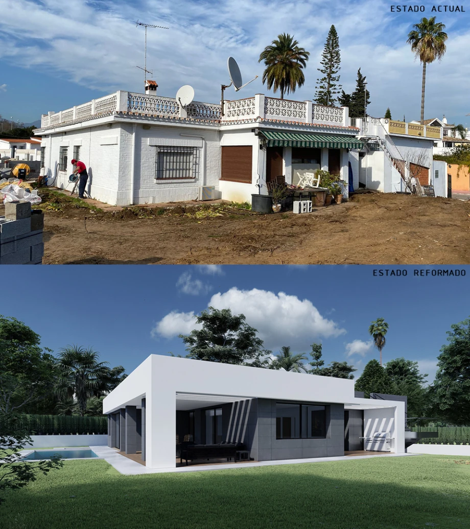 Villa Marbella Comparativa Fachada Antes Despues