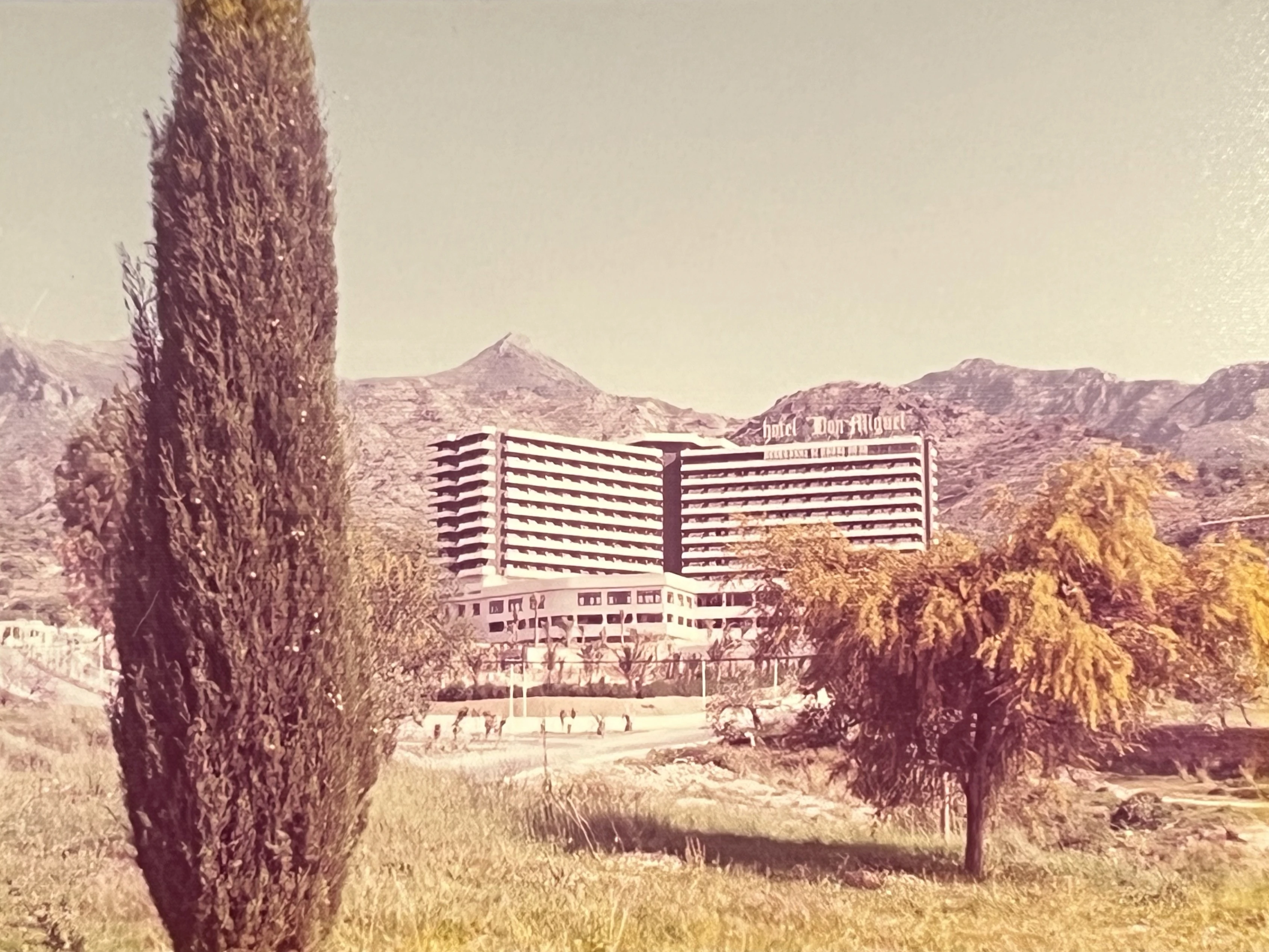 Vista panorámica histórica del Hotel Don Miguel con la sierra al fondo, Marbella