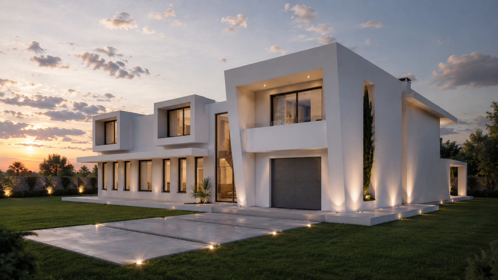 Santos Concept III — render lateral con garaje y núcleo de madera, Costa del Sol