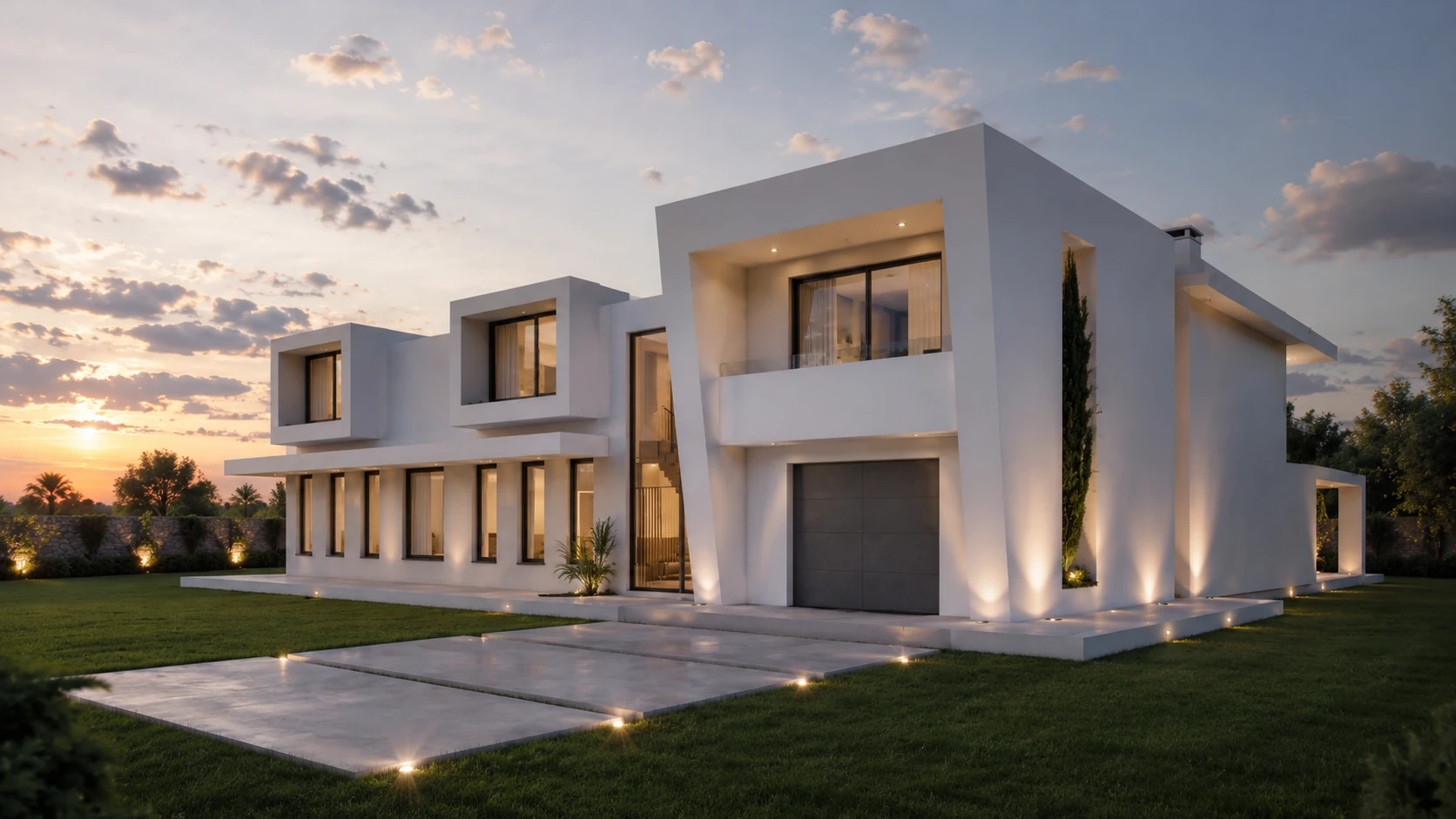 Santos Concept III — render lateral con garaje y núcleo de madera, Costa del Sol