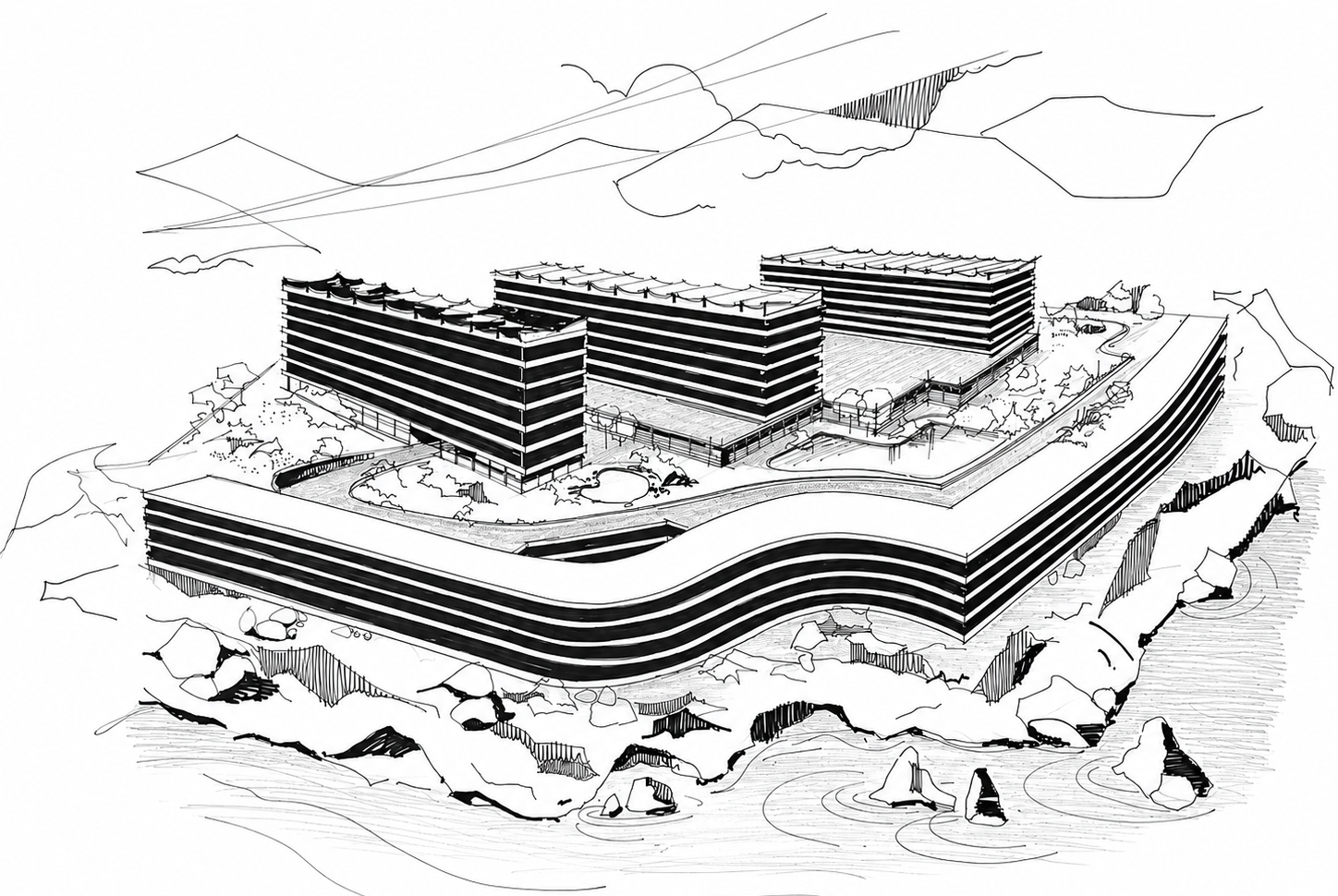 Original perspective sketch of Castillo de Santa Clara, Torremolinos