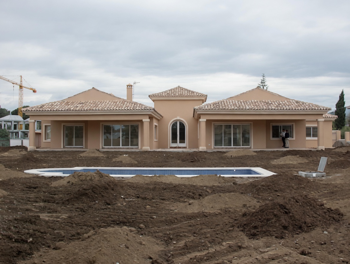 Villa clásica mediterránea de planta baja con piscina recién terminada, Costa del Sol