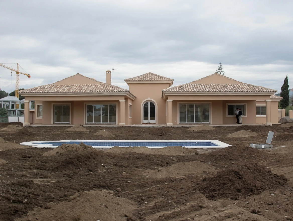 Villa clásica mediterránea de planta baja con piscina recién terminada, Costa del Sol