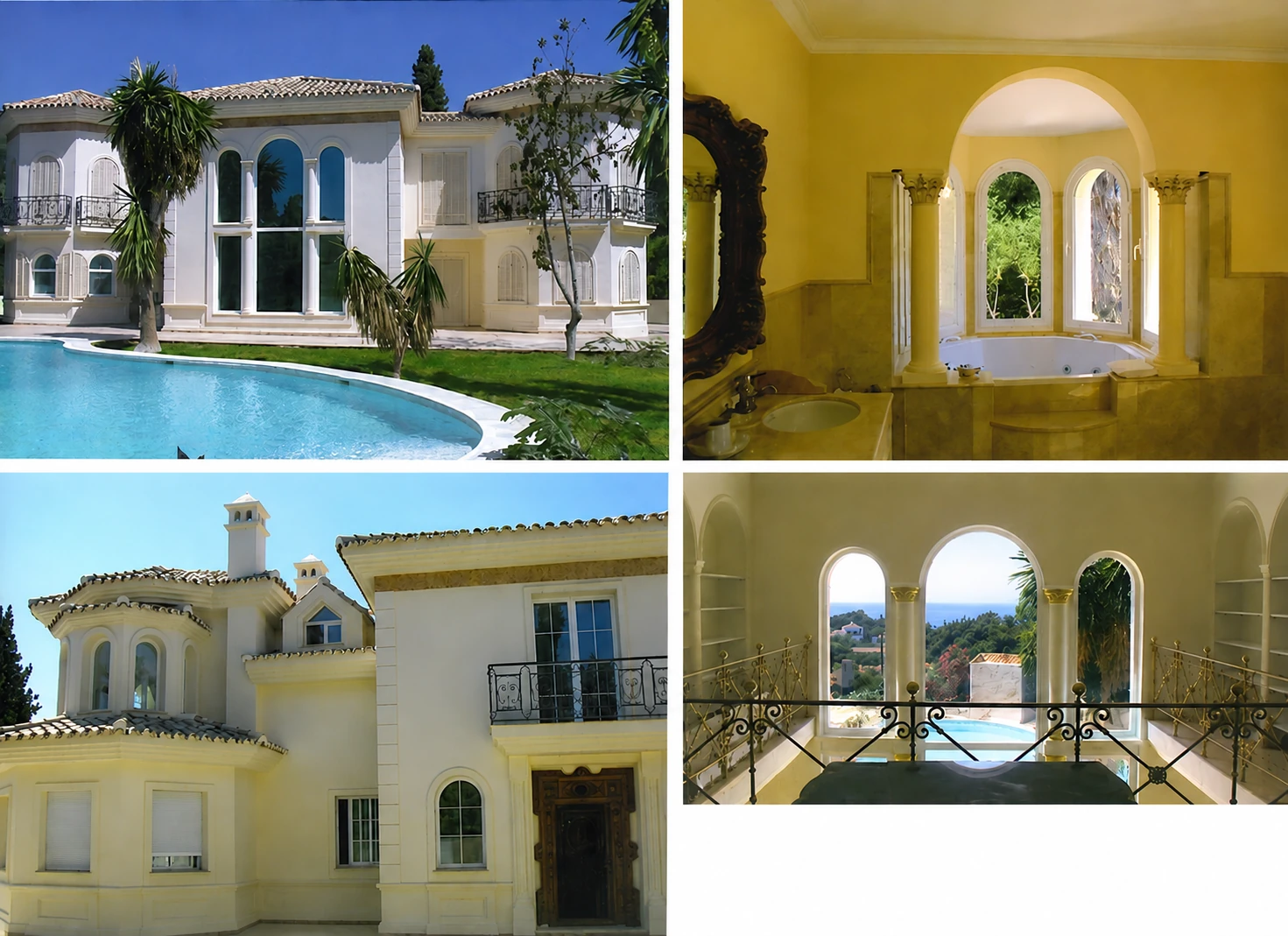 Villa amarilla con piscina ovalada e interiores con arcos, Costa del Sol
