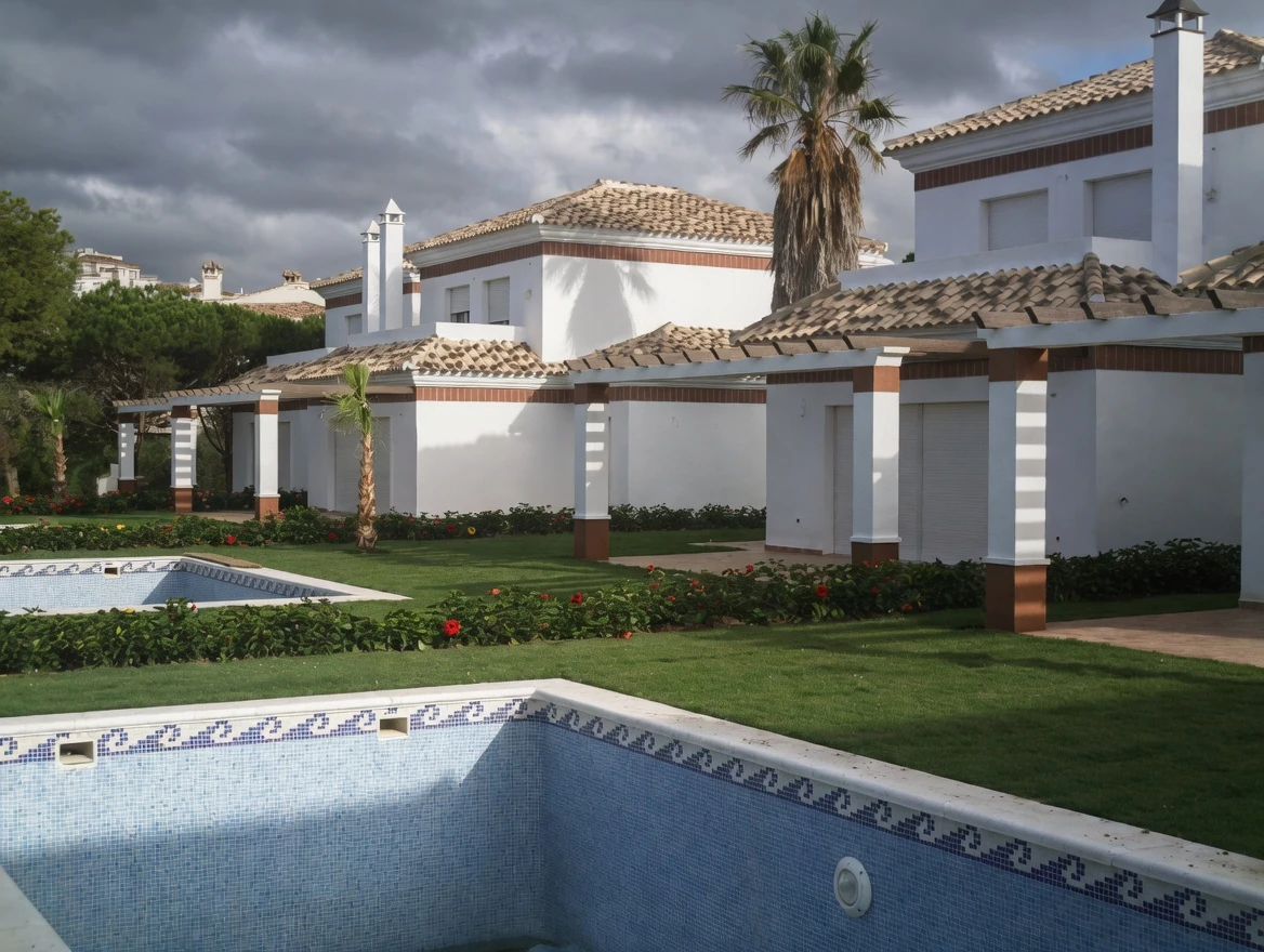 Conjunto de villas blancas con jardín y piscinas, Costa del Sol Málaga