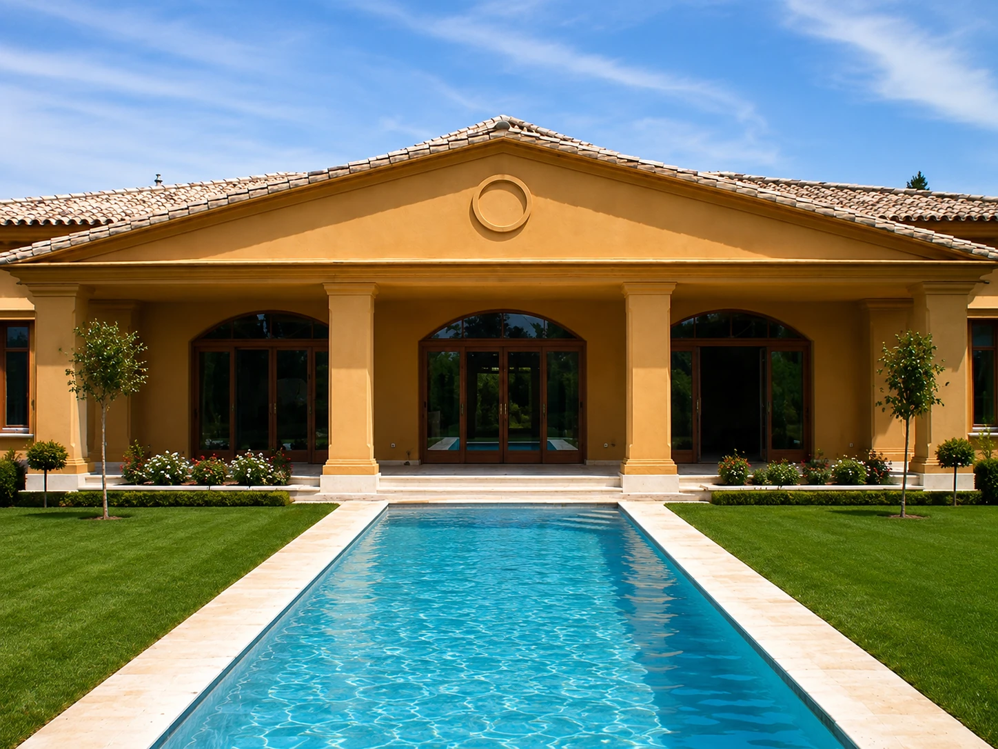 Villa with Columned Portico — ochre facade with pool, Costa del Sol